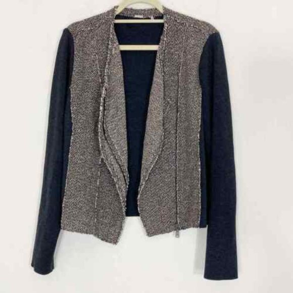 Elie Tahari Gabby Wool Blend Moto Jacket Blazer Asymmetrical Zip Tweed Raw Edge - Picture 4 of 10